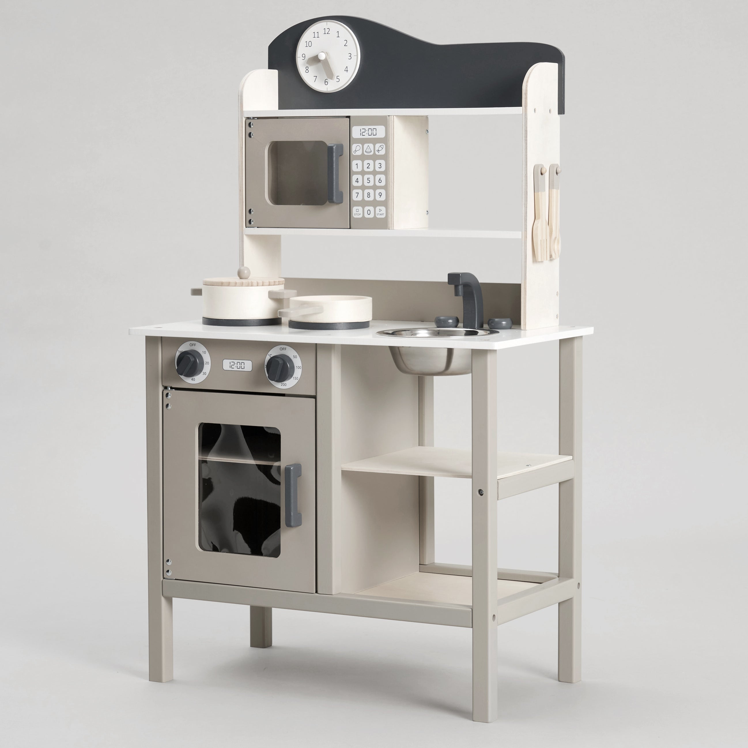 An image of Kids Wooden Play Kitchen - Warm Grey | Small Smart UK