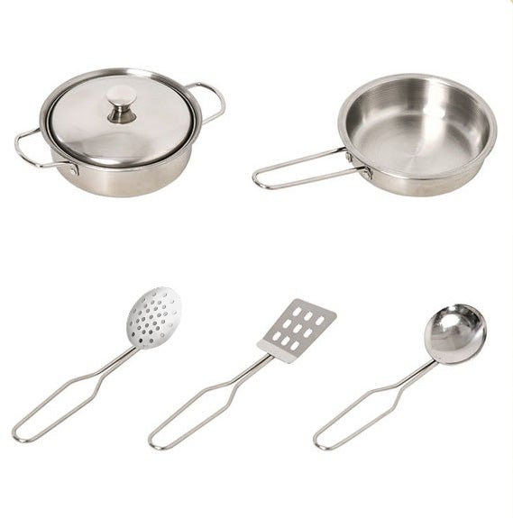 An image of 5 PCS Play Kitchen Accessories Stainless Steel Cooking Utensils