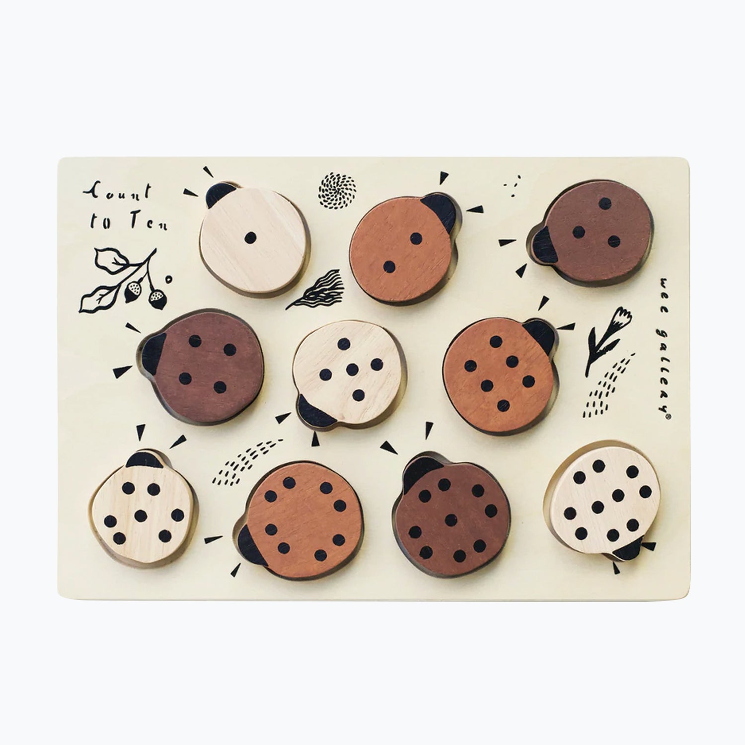 An image of Wee Gallery Count To 10 Ladybugs Game - Counting Game - Wooden Blocks | Wee Gall...