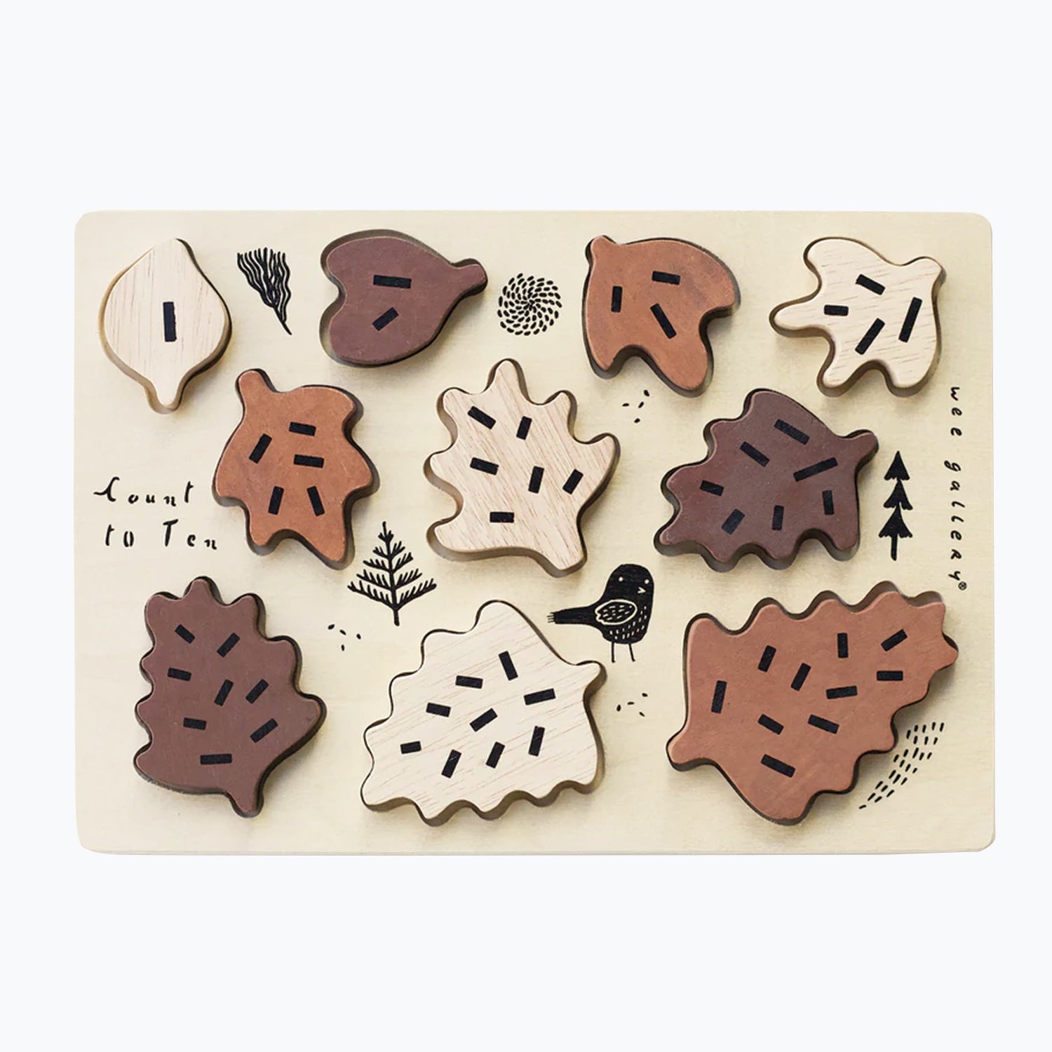 An image of Wee Gallery Count To 10 Leaves Game - Counting Game - Wooden Blocks | Wee Galler...