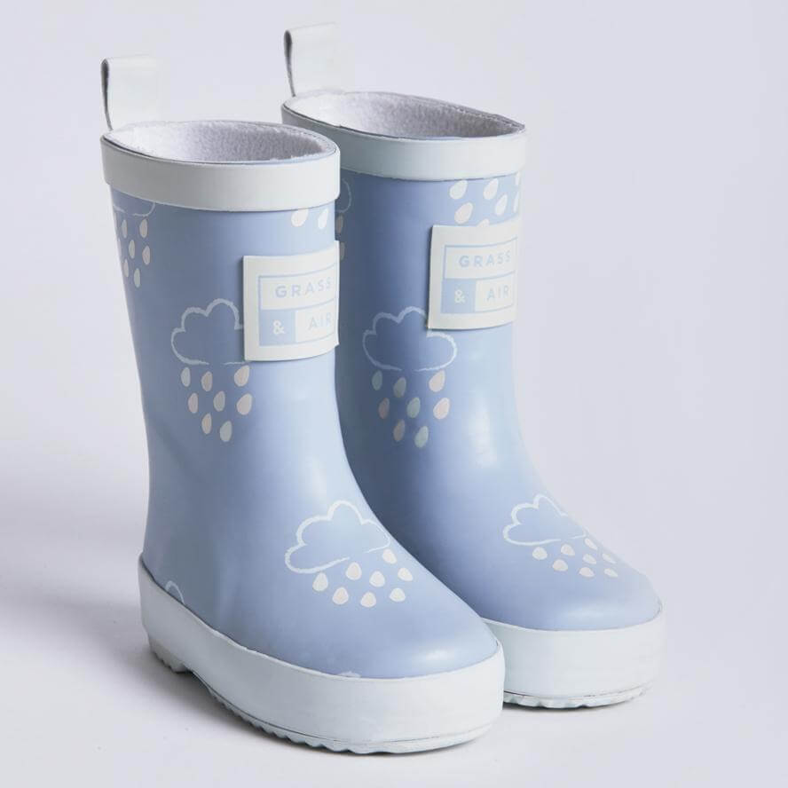 An image of Grass and Air Kids Colour Changing Kids Wellies + Bag UK8 / Baby Blue
