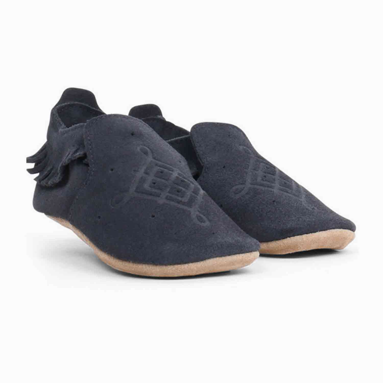 An image of Baby Shoes - Pre Walkers - Soft Sole Moccasins- Gold | Bobux XL / Navy Suede