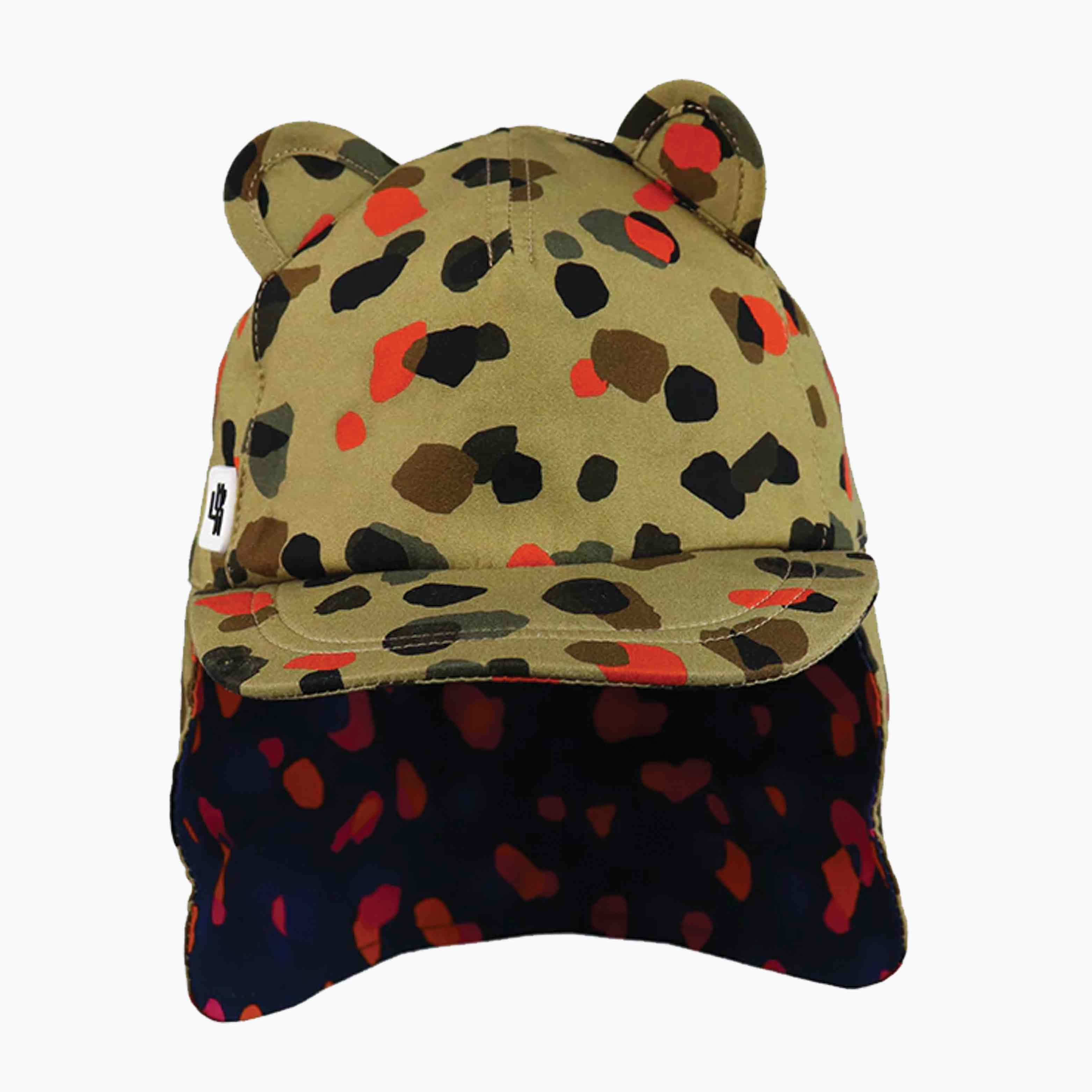 An image of he Cub Kids Hat With Neck Flap - Leopard Neutral Hat - Kids Hat | Little Hotdog ...