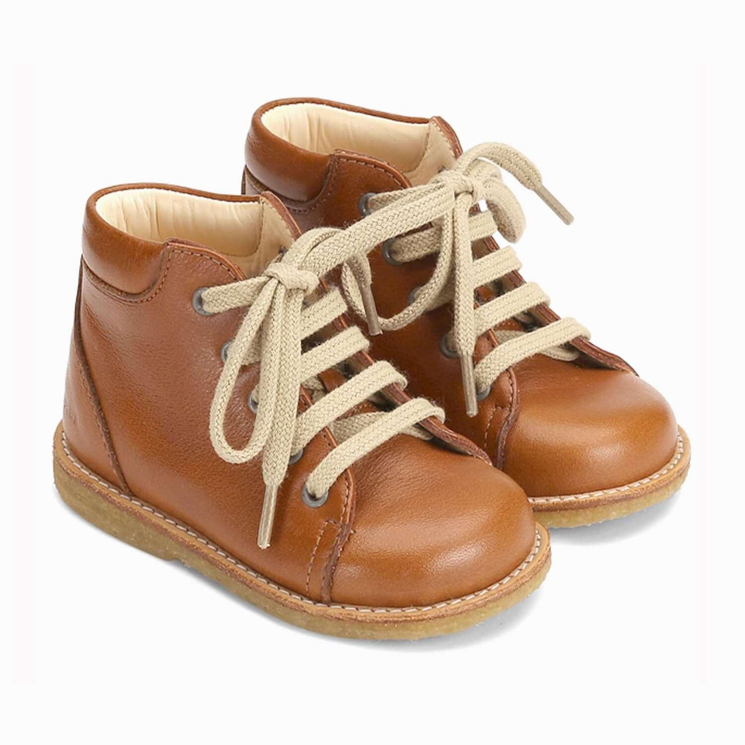 An image of Angulus Lace Up Leather Boots - Brown | Footwear | SmallSmart.co.uk EU22/UK6