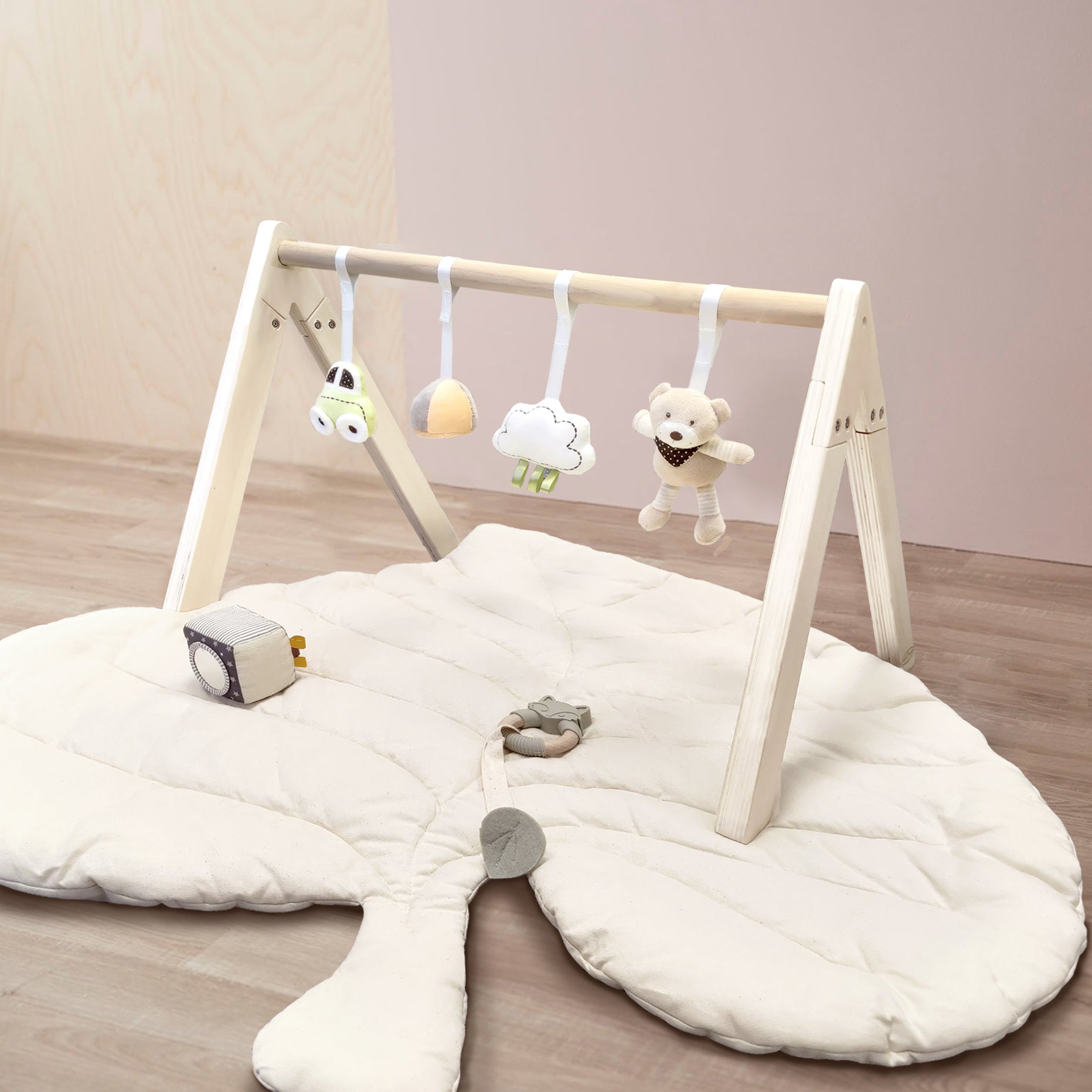 An image of Baby Wooden Gym - Playmat - Baby Toys - White | MindiDream