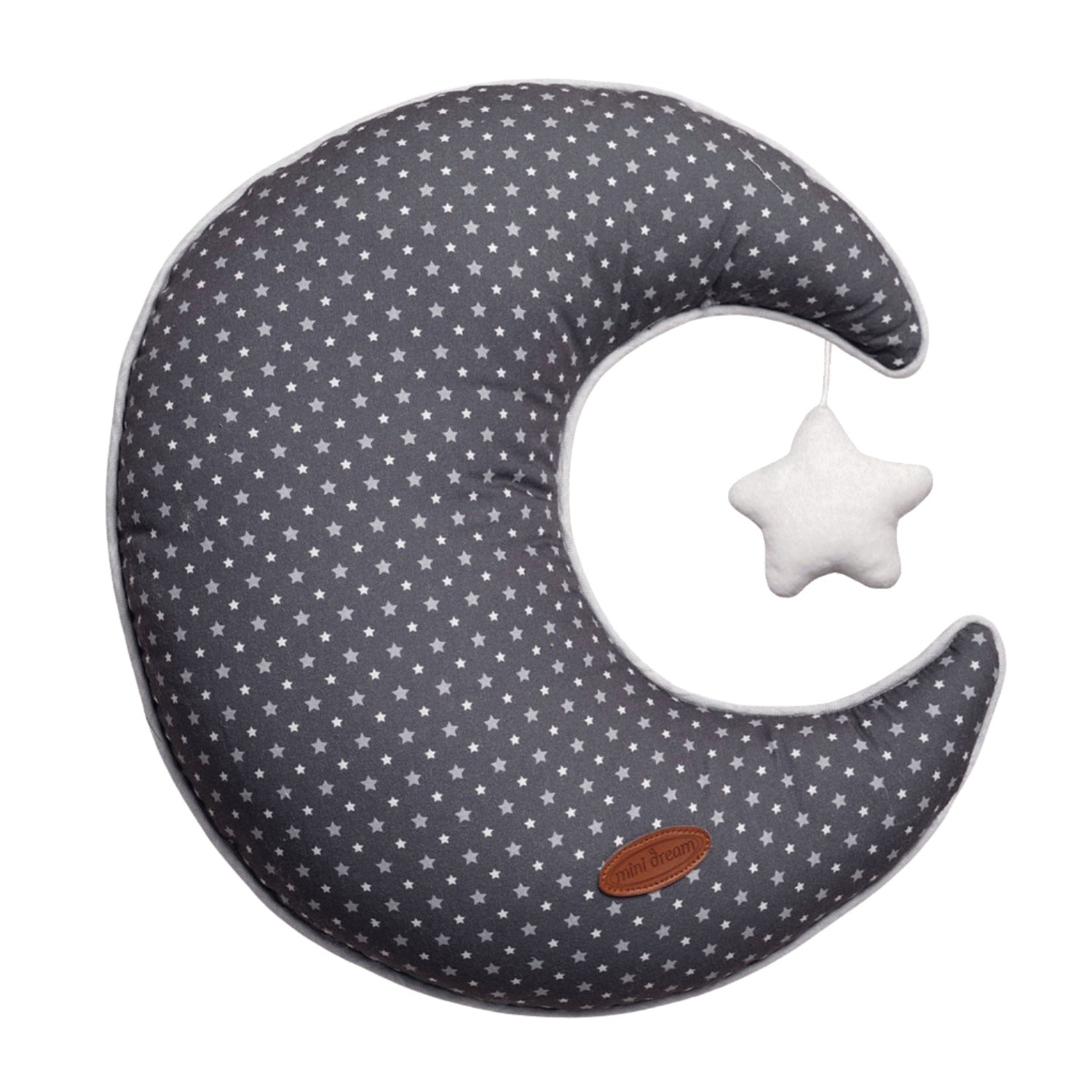 An image of Nursery Cushions - Kids Moon Cushion - Grey Moon Shaped Cushion | Mini Dream