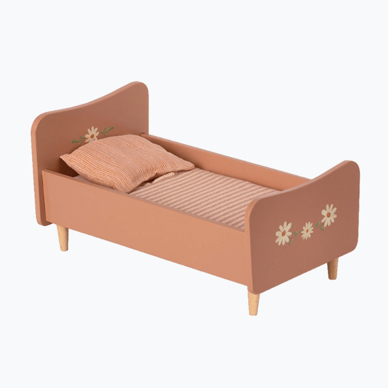 An image of Maileg Mini Wooden Bed - Dollhouse Accessories - Maileg's Dollhouse Furniture | ...