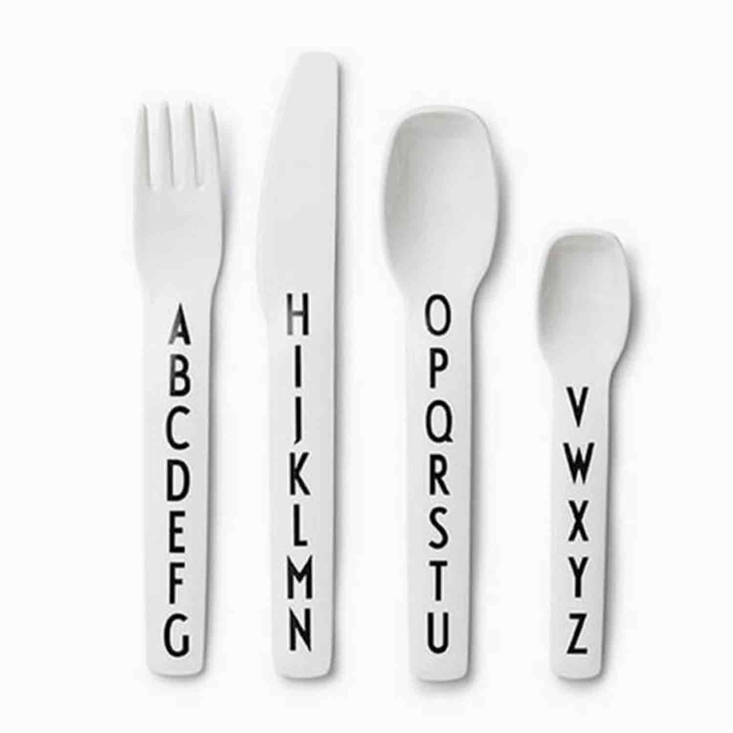 An image of Design Letters Kids Cutlery Set White