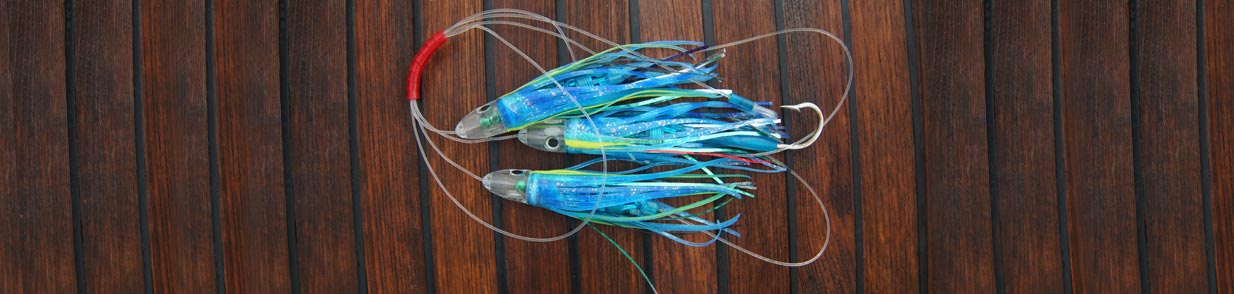 Trolling lures daisy chain lures rigged with skirt and hook.