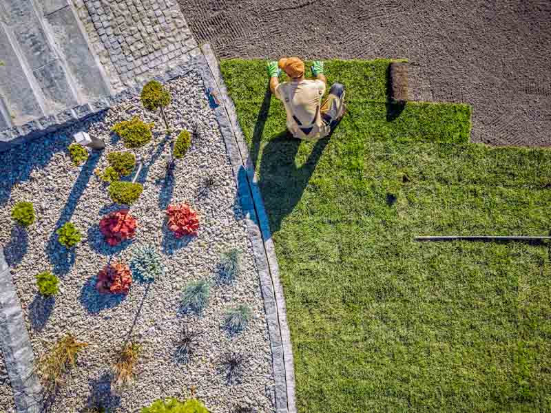 Aerial View of Laying Out Sod