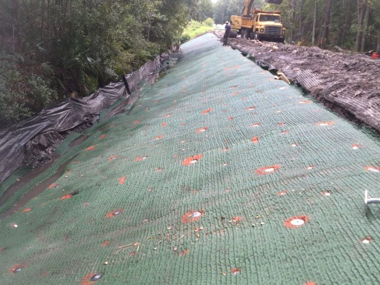 Turf Reinforcement Mat installed on slope