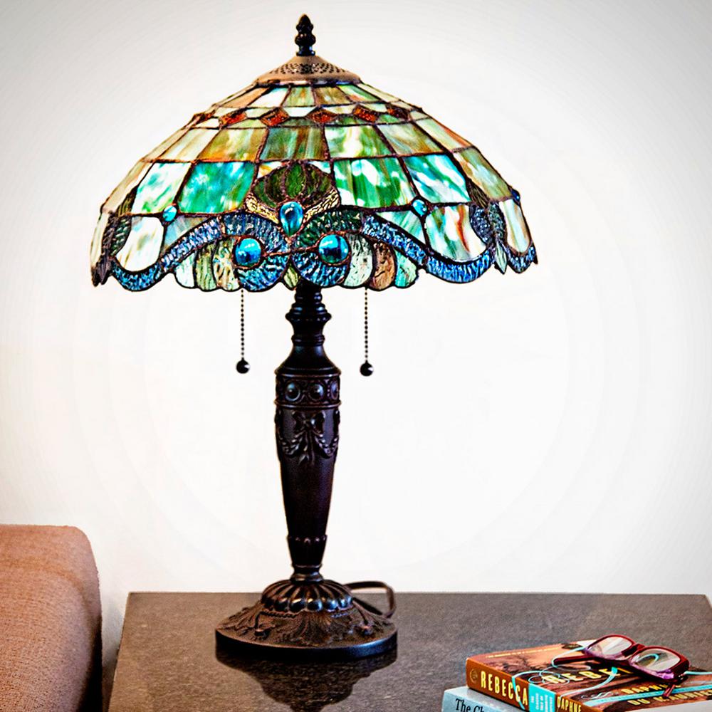 20 in. Green Indoor Table Lamp with Stained Glass Vivienne Baroque