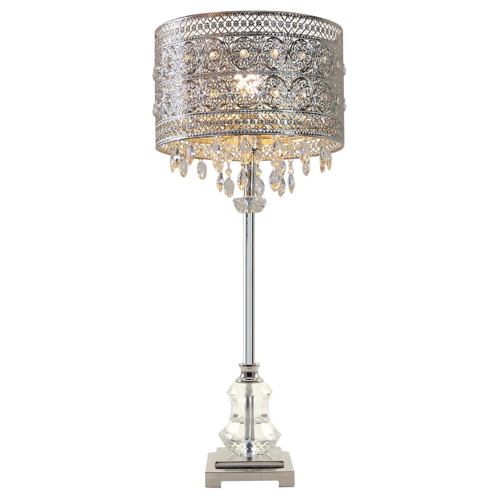 Glam 28.75 in. Silver Table Lamp with Crystal Shade – HOME DECORATORS