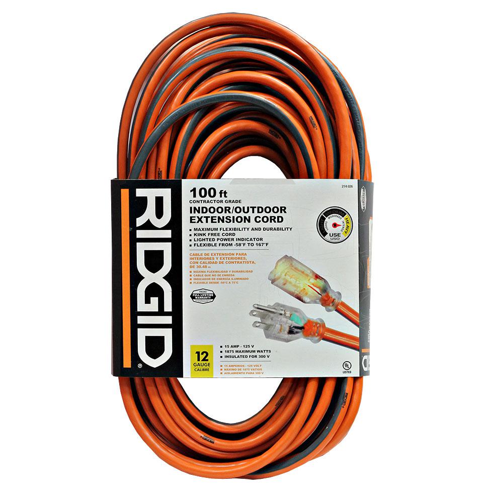 RIDGID | 100 ft. 12/3 Outdoor Extension Cord – HOME DECORATORS OUTLET