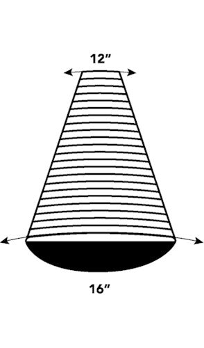 Représentation schématique d'une touche de guitare à radius composé