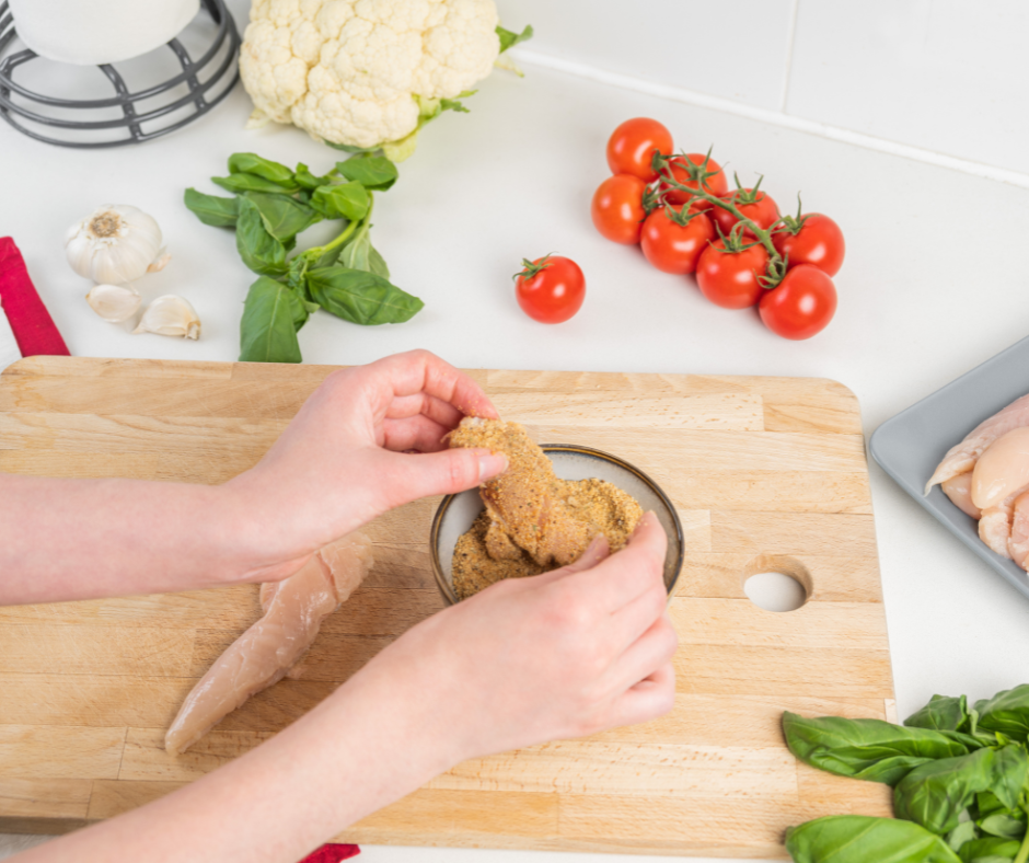 Breading chicken with gluten-free Cauliflower Crumbs