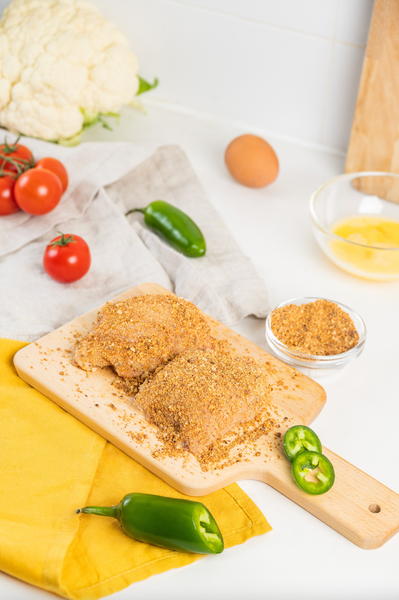 keto-friendly Hanukkah breaded chicken made with Dare to Be Different Cauliflower Crumbs