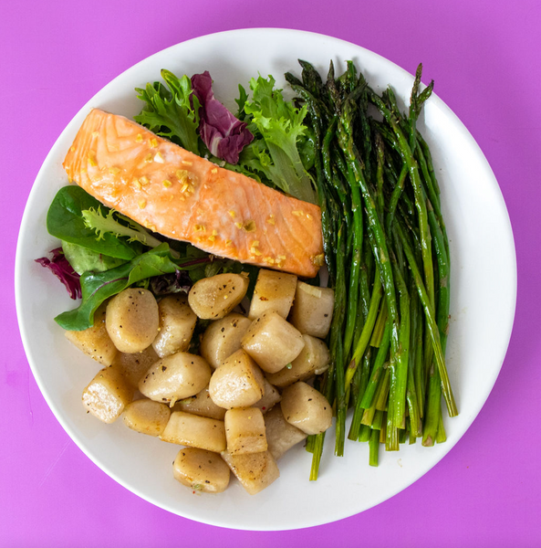 Cauliflower Gnocchi with Soy-Maple Glazed Salmon & Asparagus