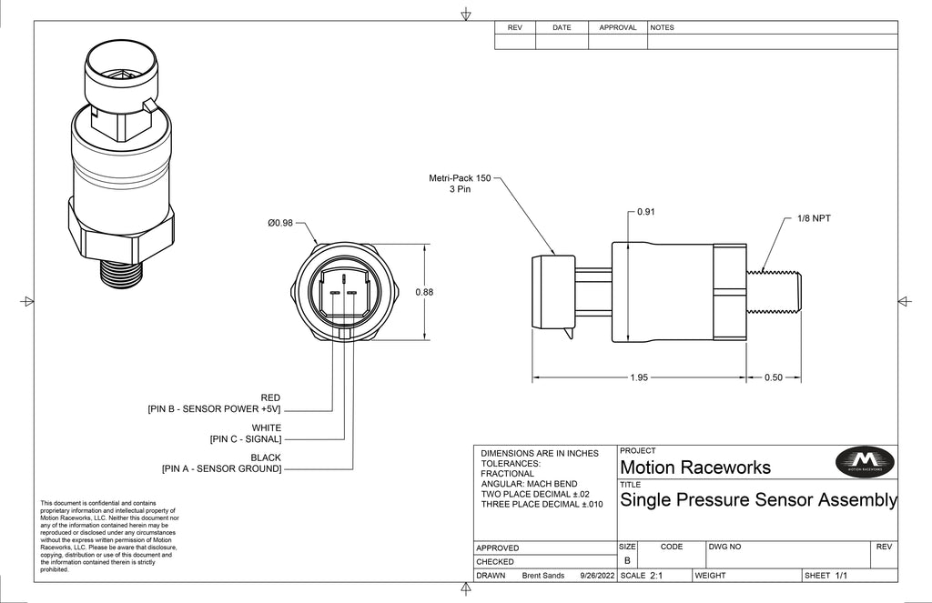 RIFE Pressure Sensor Wiring and Size Drawing