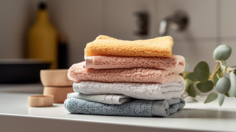 stack of clean towels in bathroom