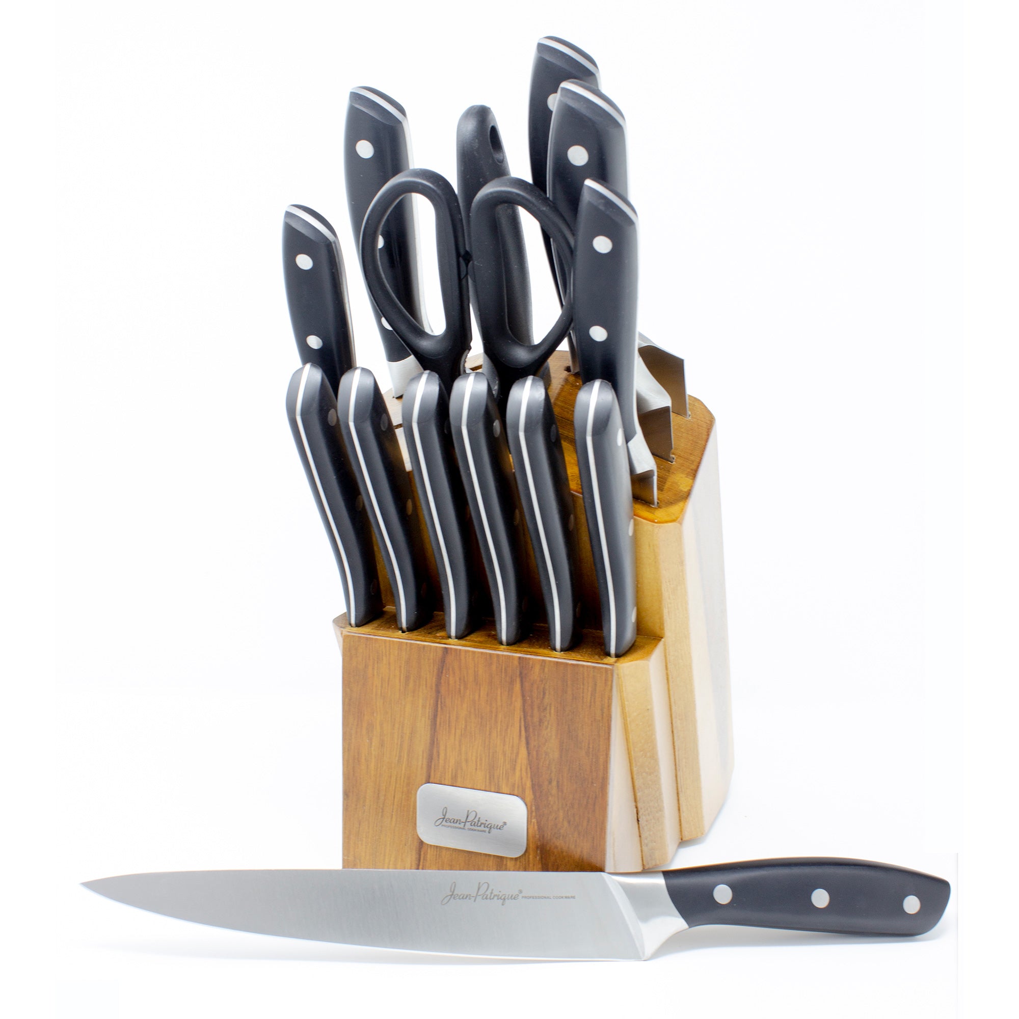 Jean Patrique Chopaholic 3 Piece Chef's Knife Set with Professional Bamboo Knife Block and Chopping Board, Stainless Steel