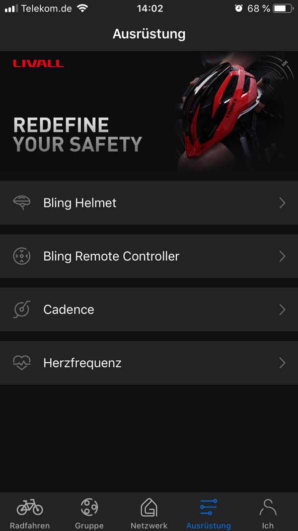 Livall App auf dem IPhone