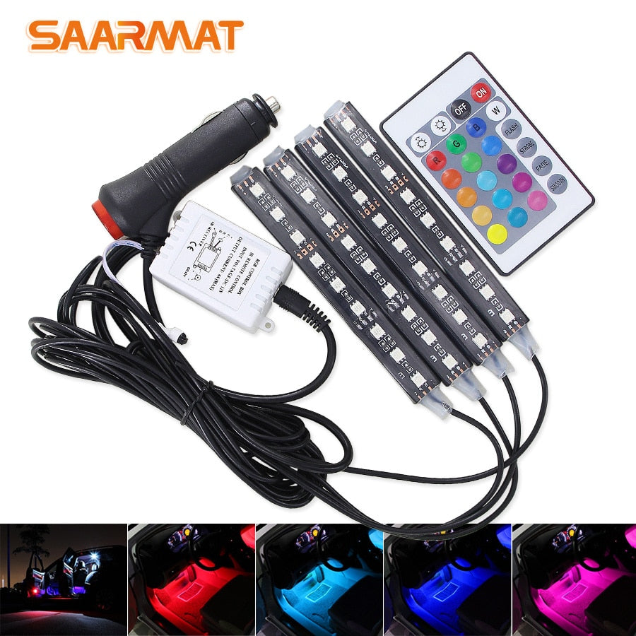 4pcs Car Interior Decorative Rgb Led Strip Lights