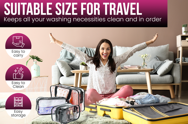 Transparent Travel Bags Set - Pink or Black 6