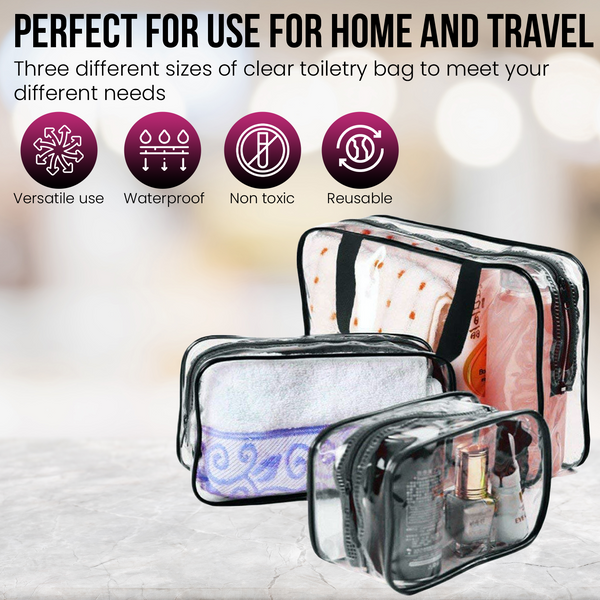 Transparent Travel Bags Set - Pink or Black 3
