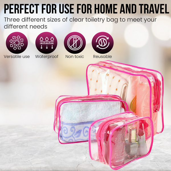 Transparent Travel Bags Set - Pink or Black 2