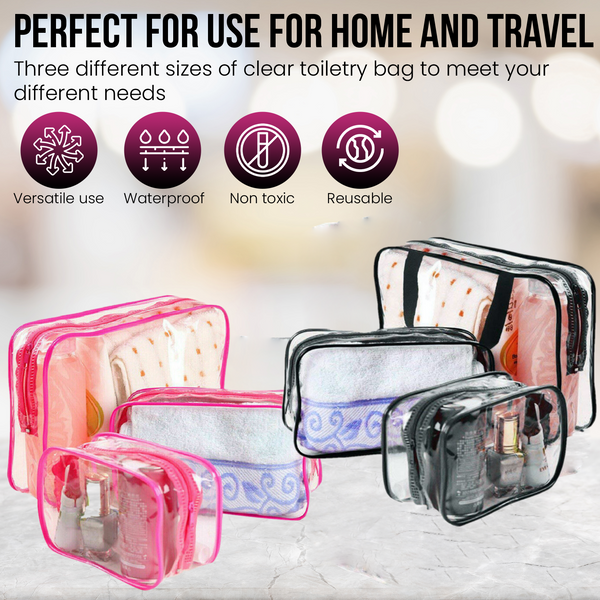 Transparent Travel Bags Set - Pink or Black 0