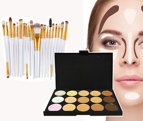 Glamza 20pc White Eye And 15pc Contour Palette Brush Set 0