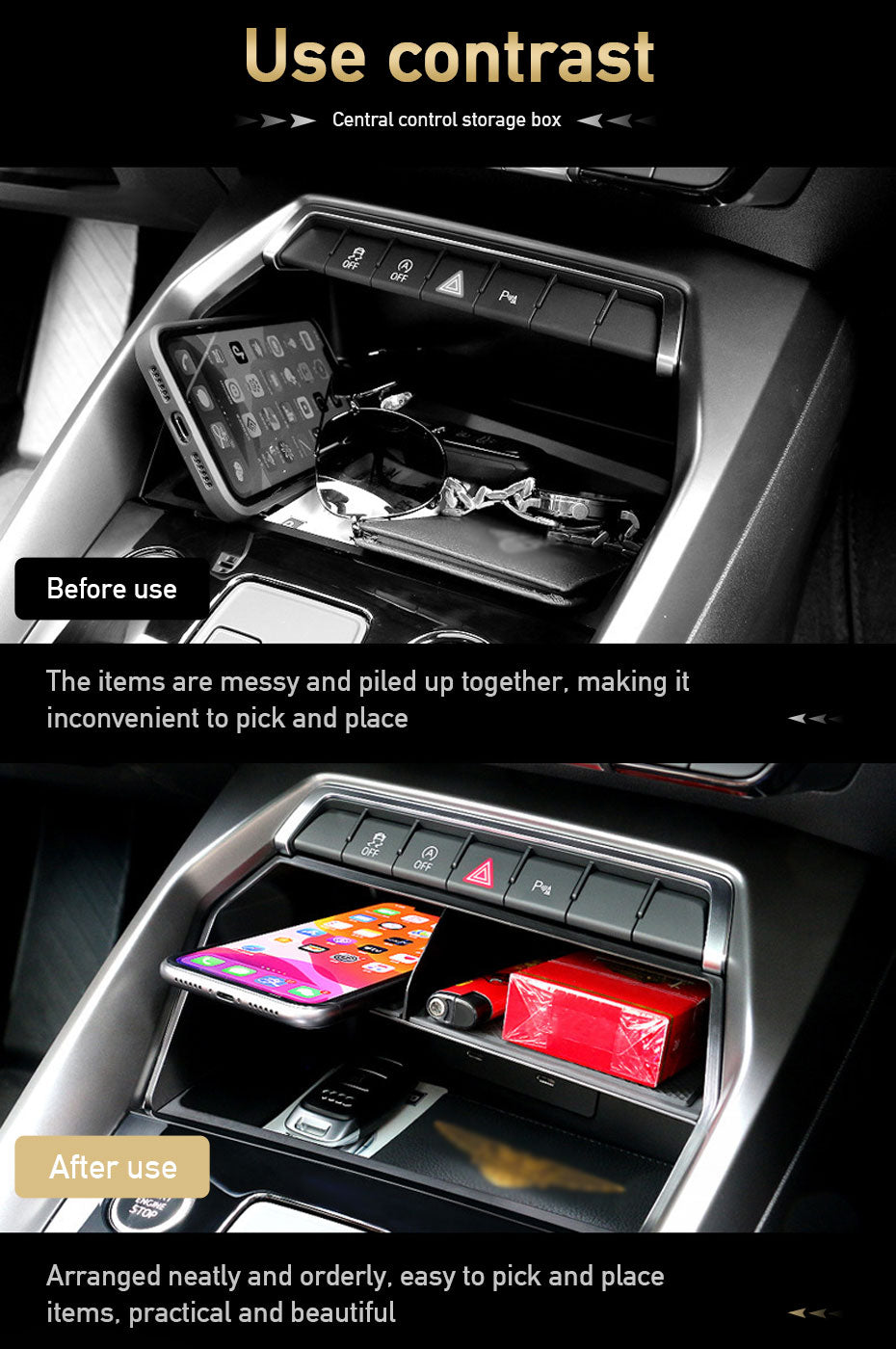 Car Center Console Storage Box for Audi Q3/A3L Double Structure