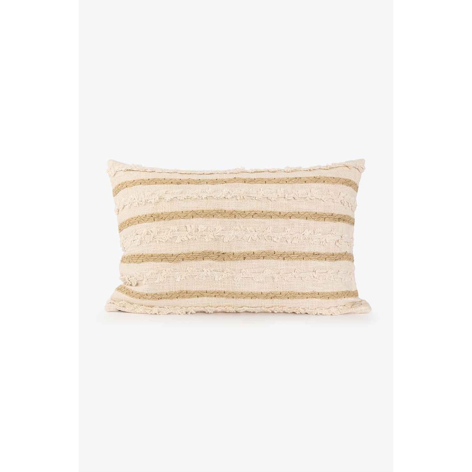 Bilde av Putetrekk Jute Bomull - Offwhite Med Beige Dekorbånd - 40x60 Cm - Hyttefeber.no