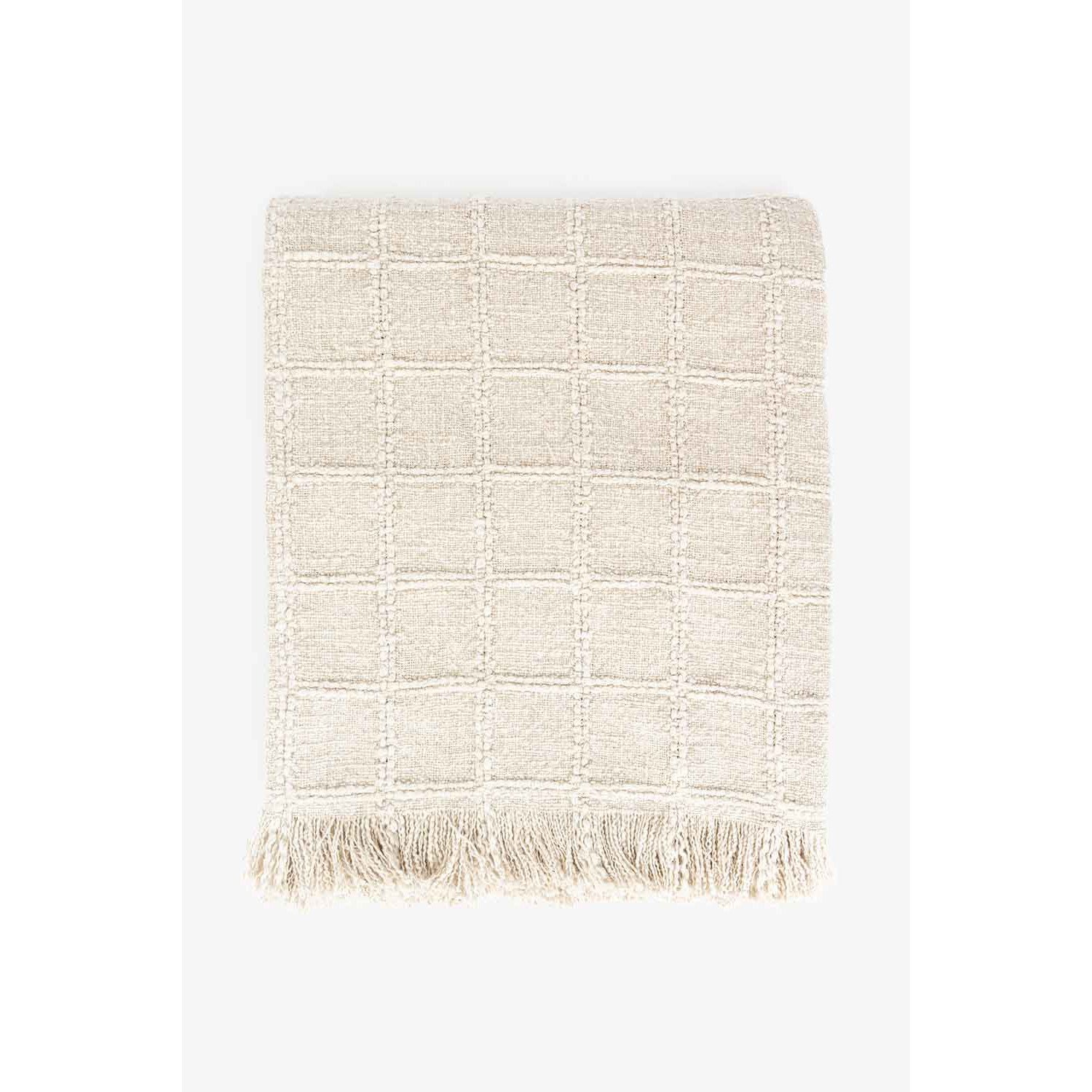 Bilde av Pledd Albergo I Bomull/lin - Beige Med Ruter - 130x180 Cm - Hyttefeber.no