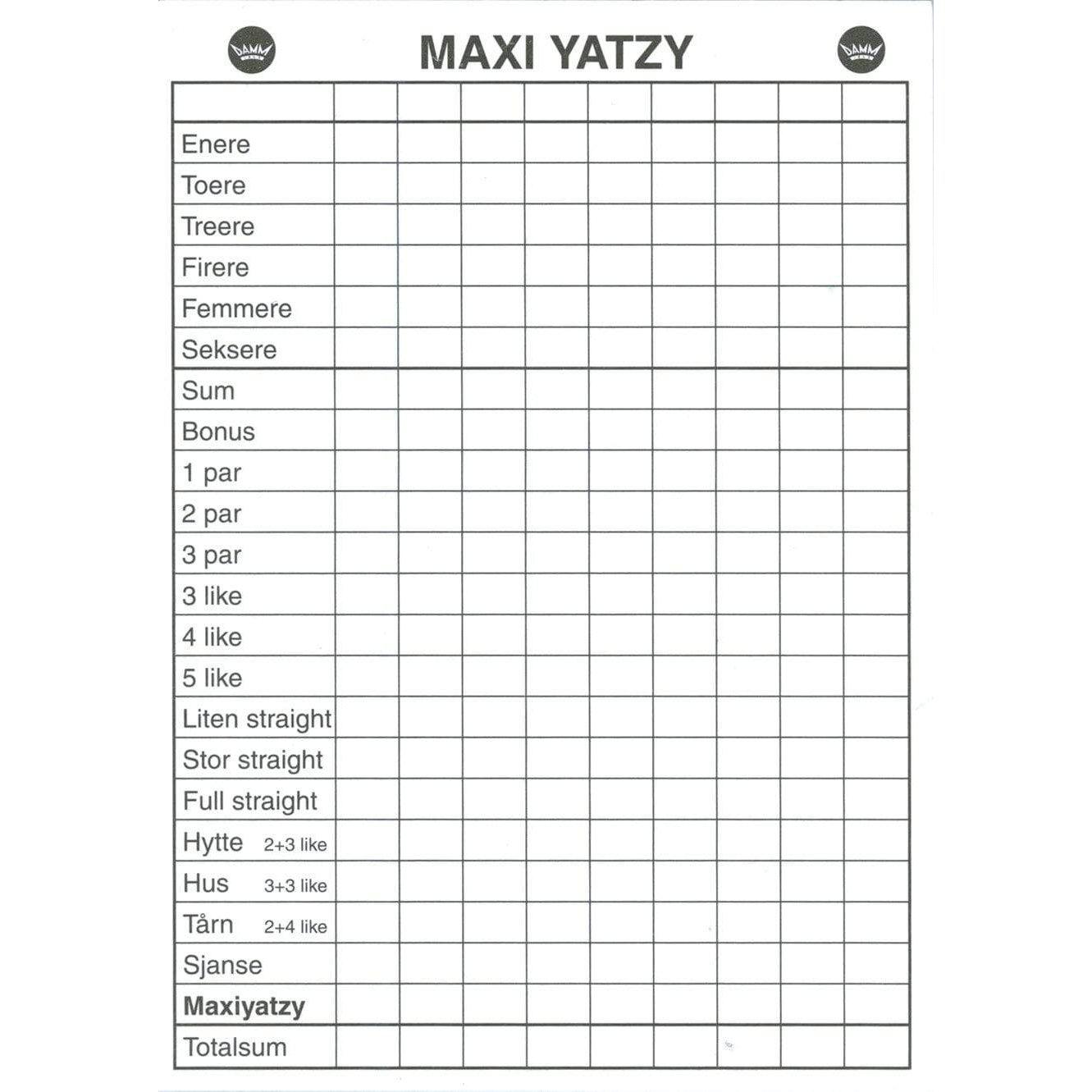 Blokk til Maxi Yatzy - Hyttefeber.no