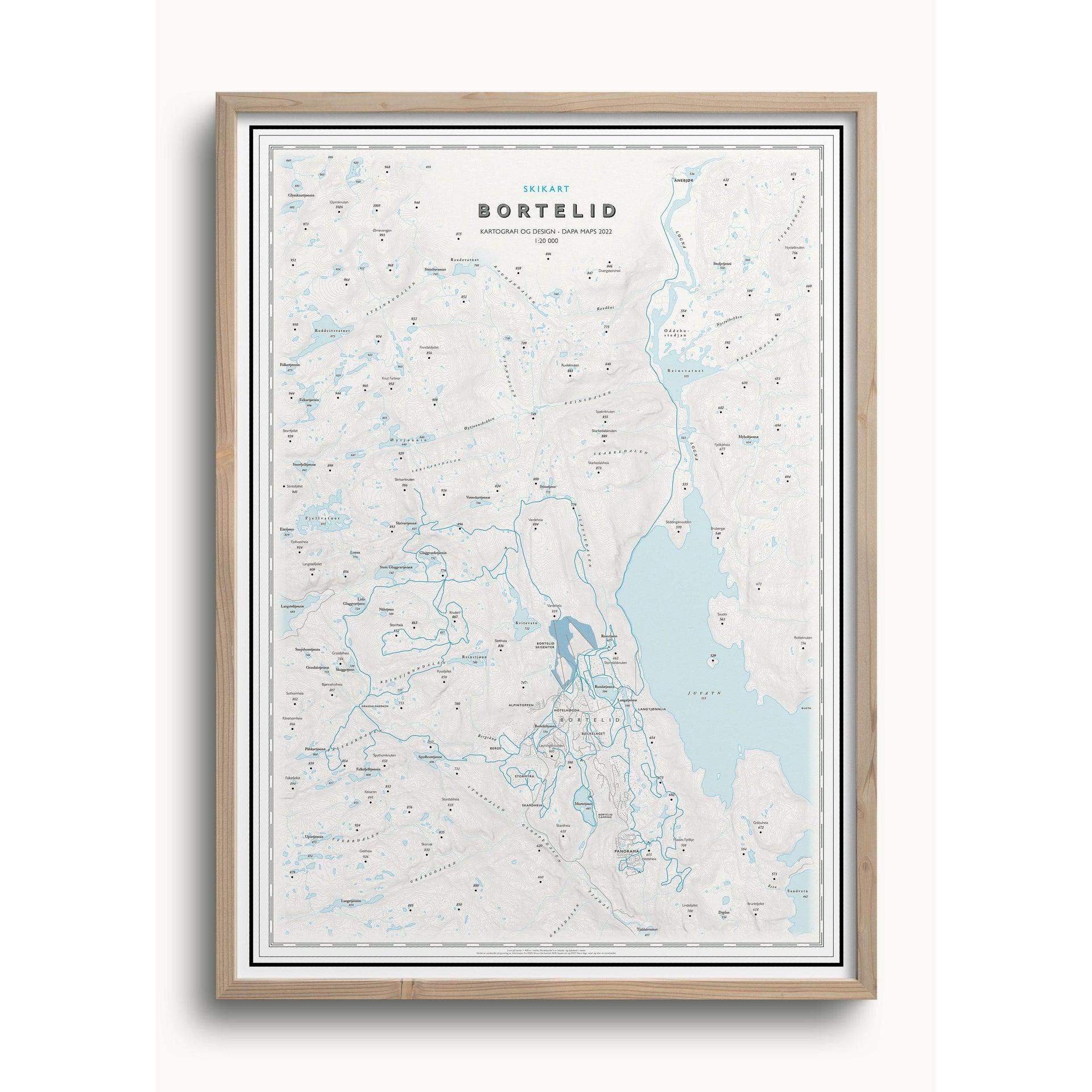 Skikart for Bortelid (50x70 cm) - Hyttegeber.no, Uten ramme