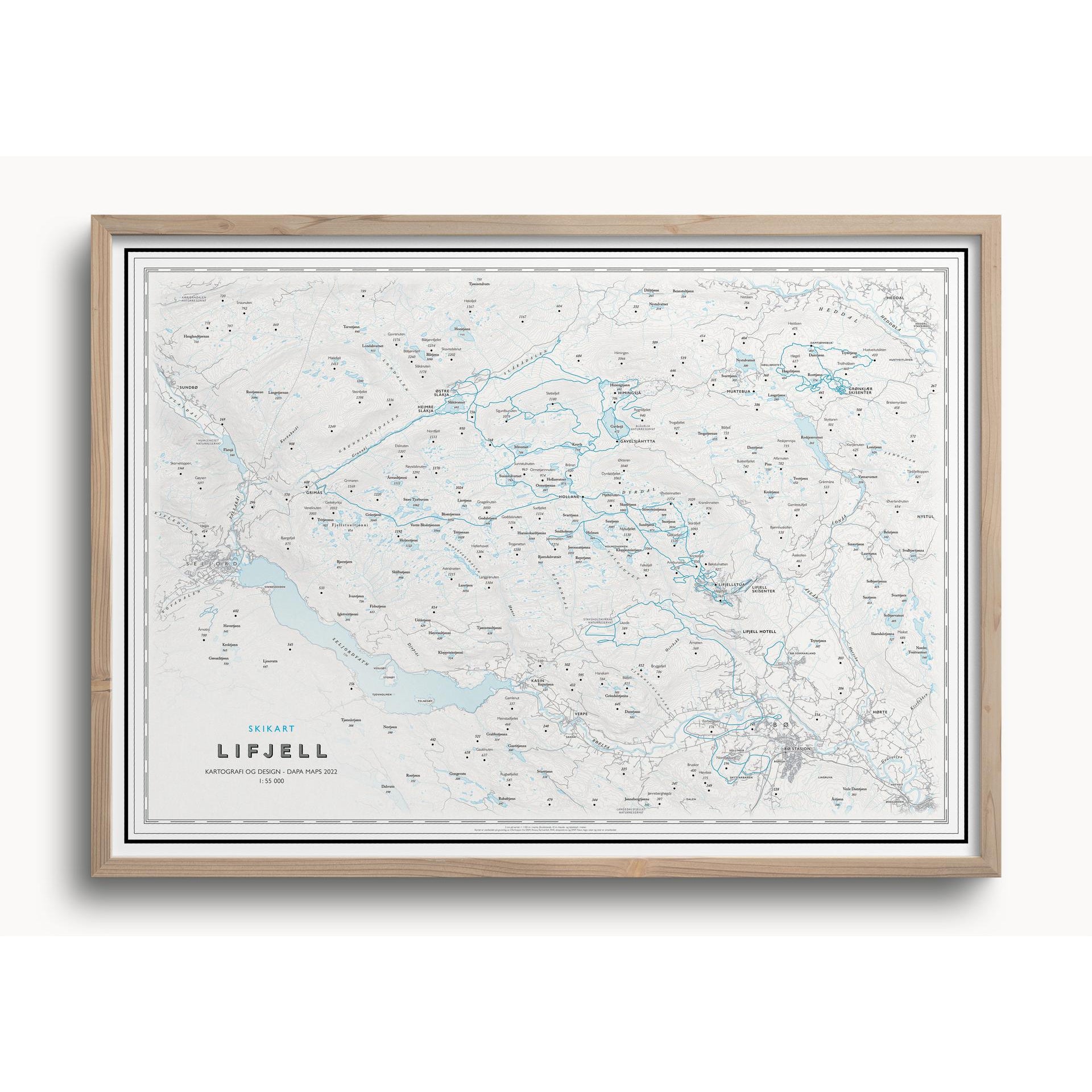 Skikart Lifjell (50x70 cm) - Hyttefeber.no, Med ramme