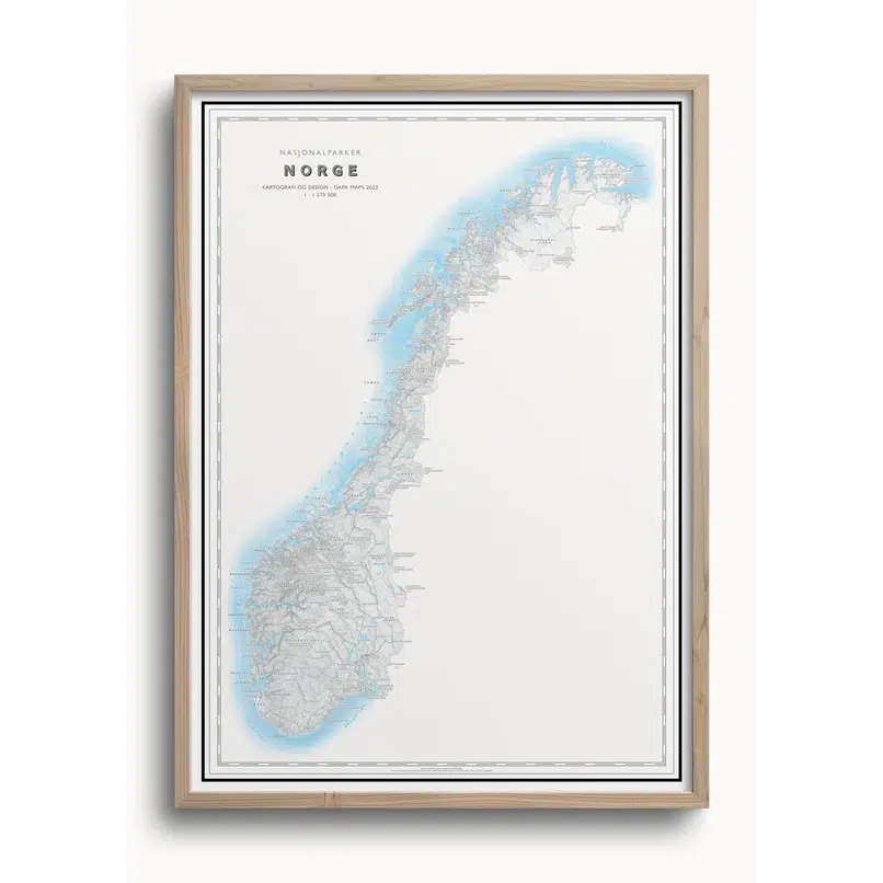 Norgeskart med Nasjonalparker (50x70 cm) - Hyttefeber.no, Uten ramme