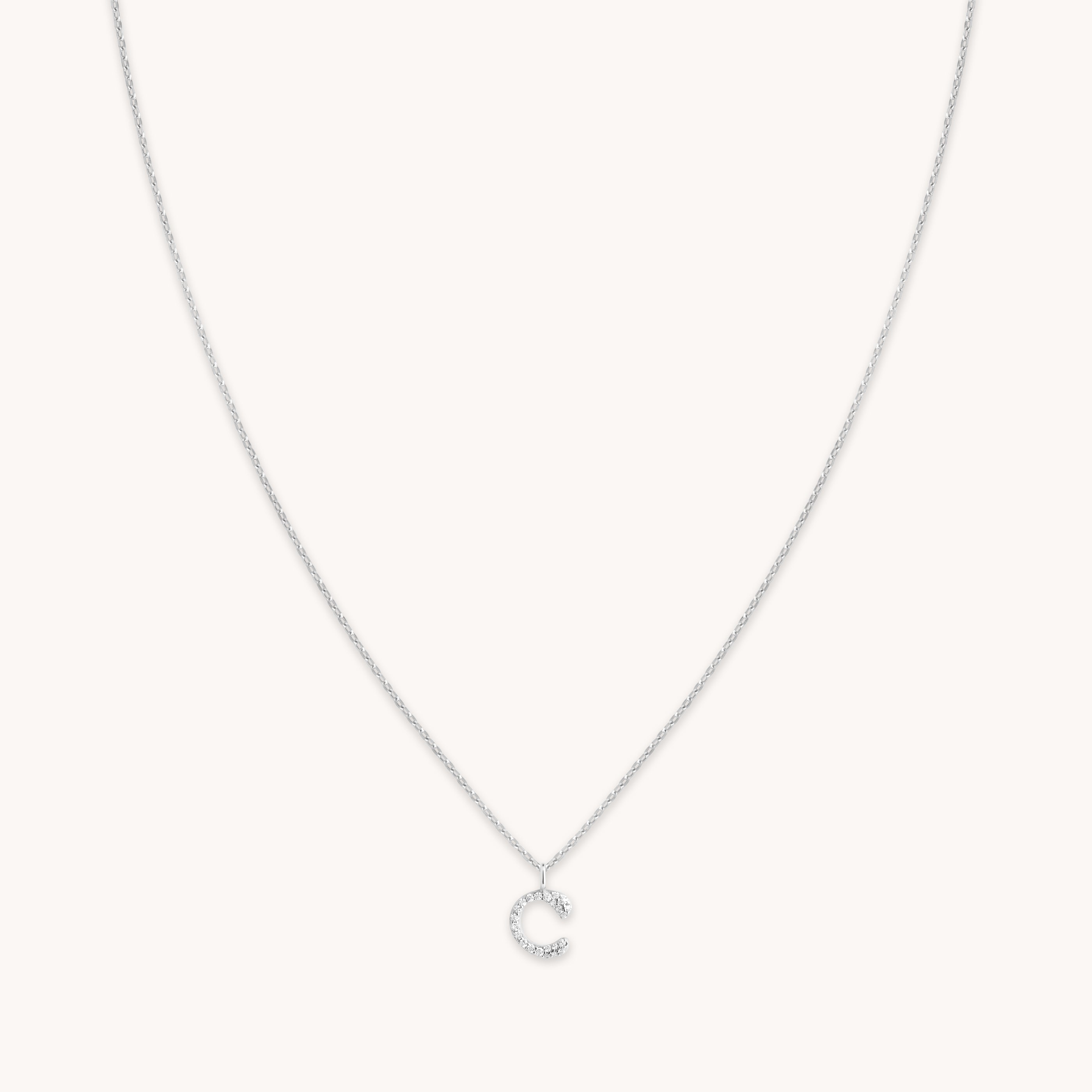 Astrid &amp; Miyu Initial Pave Pendant Necklace C In Silver In Metallic
