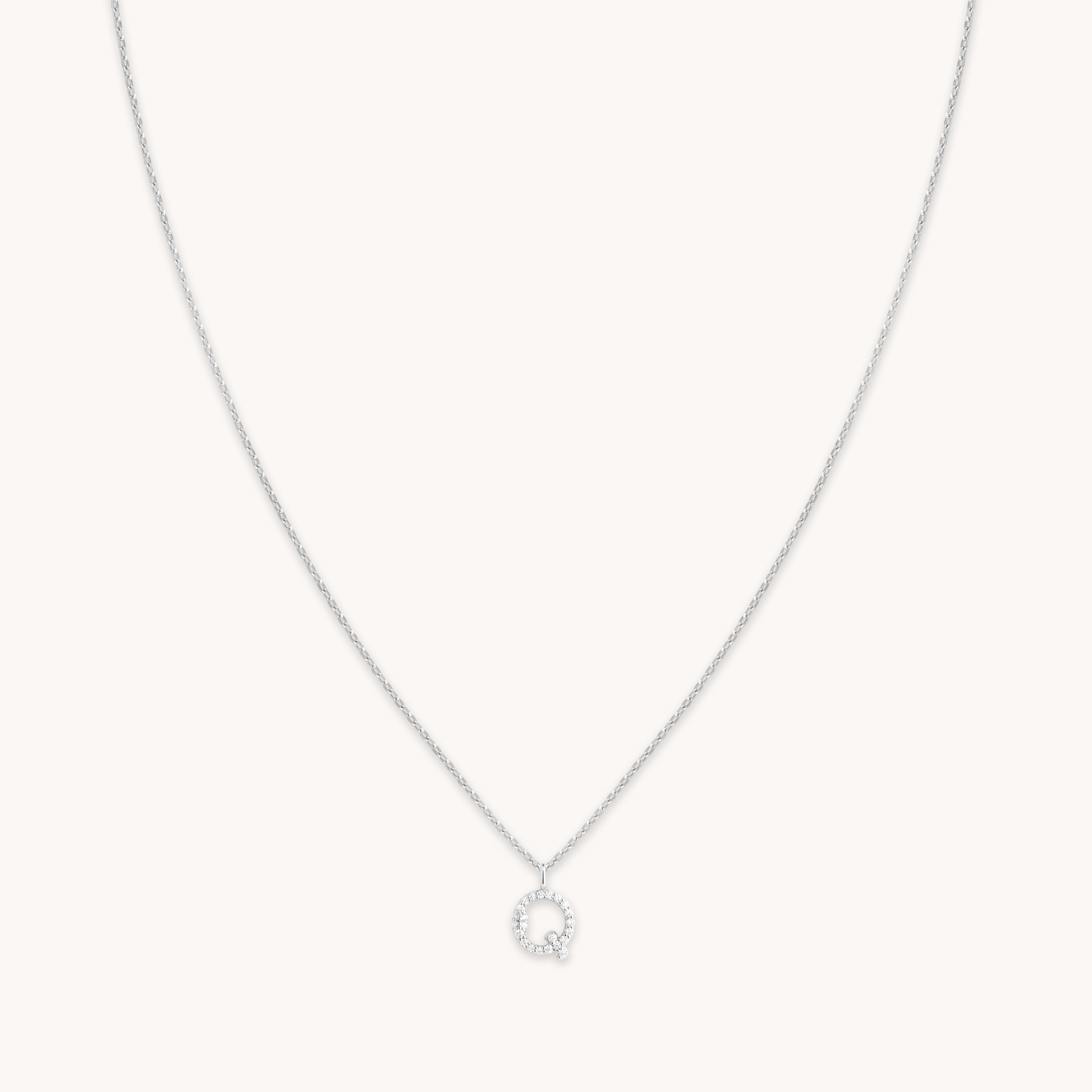 Astrid &amp; Miyu Initial Pave Pendant Necklace Q In Silver In White