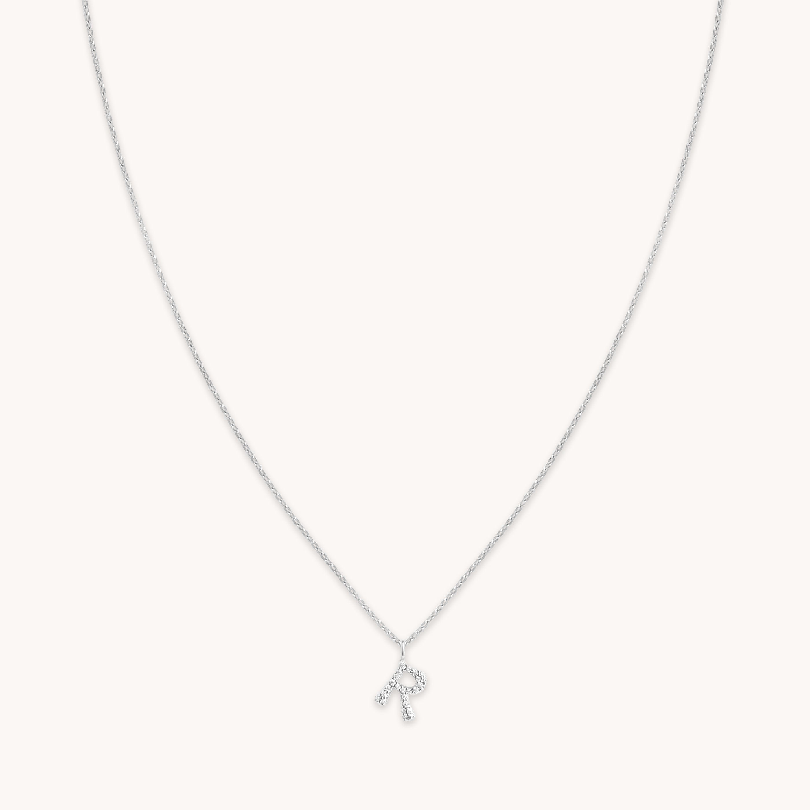 Astrid &amp; Miyu Initial Pave Pendant Necklace R In Silver In White