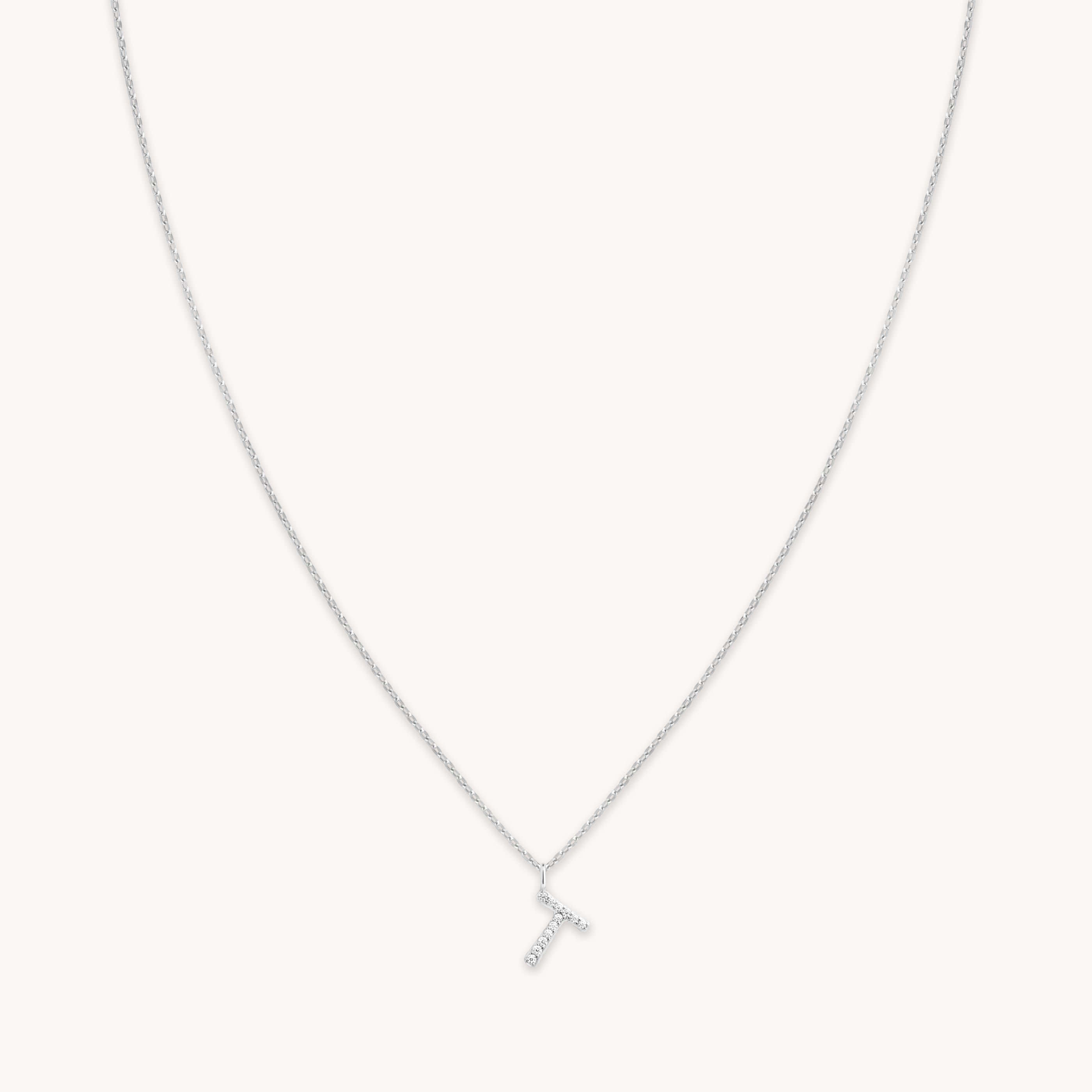 Astrid &amp; Miyu Initial Pave Pendant Necklace T In Silver In White