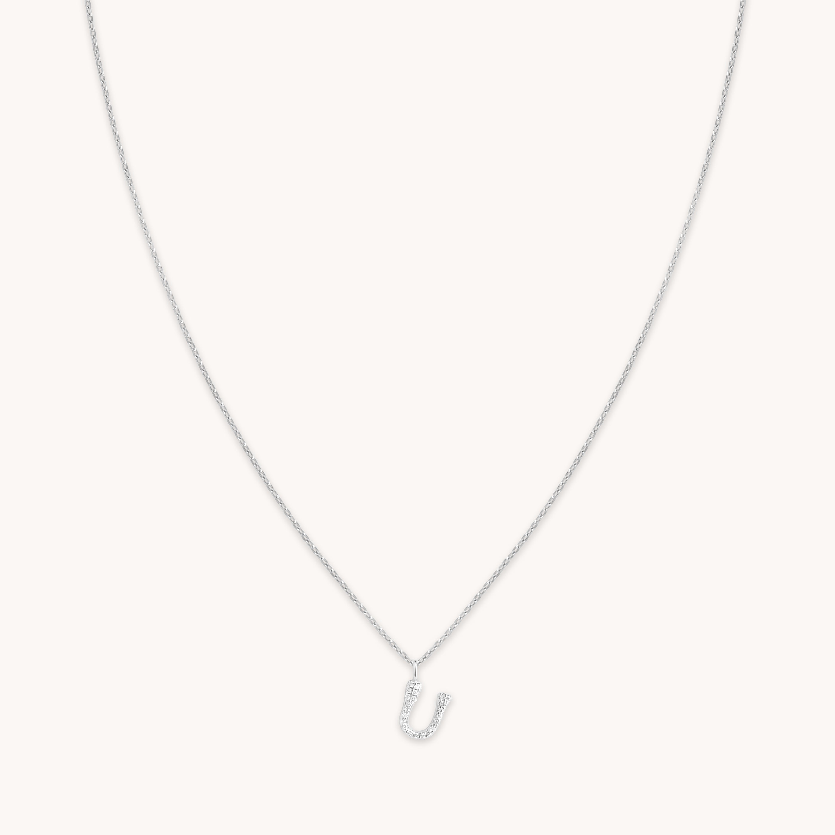 Astrid &amp; Miyu Initial Pave Pendant Necklace U In Silver In White