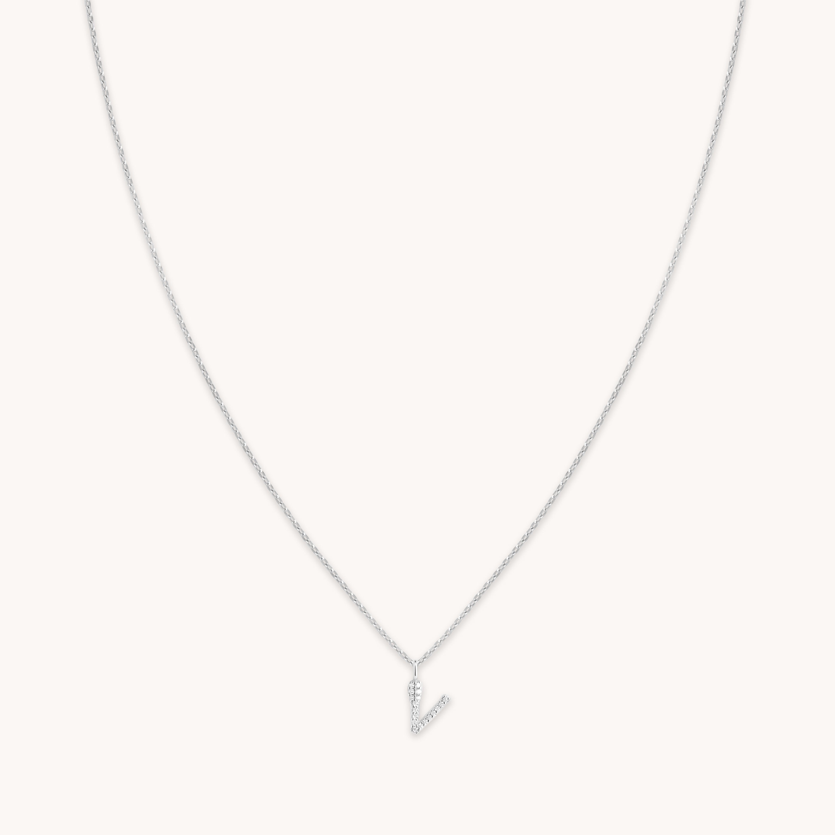 Astrid &amp; Miyu Initial Pave Pendant Necklace V In Silver In White