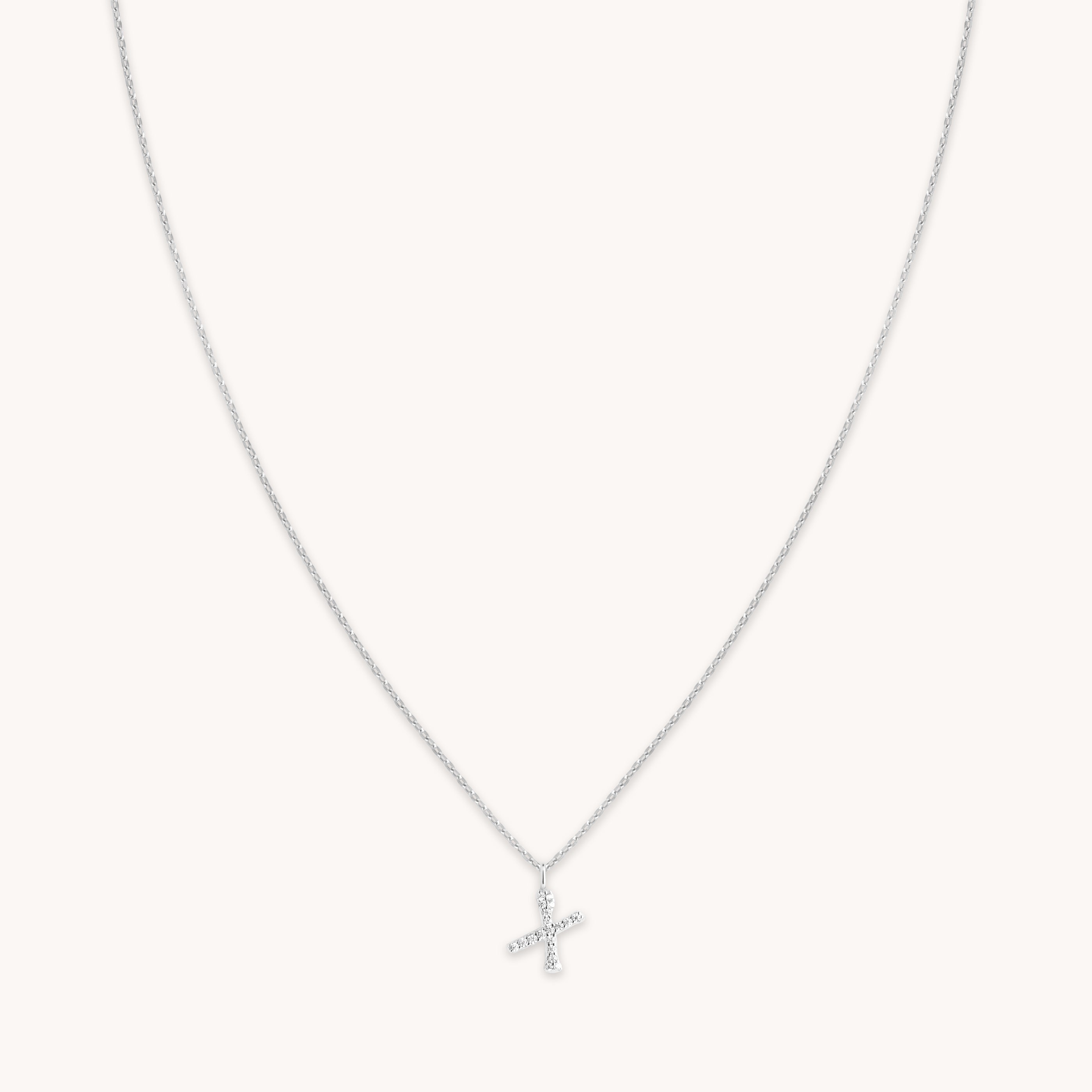 Astrid &amp; Miyu Initial Pave Pendant Necklace X In Silver In White
