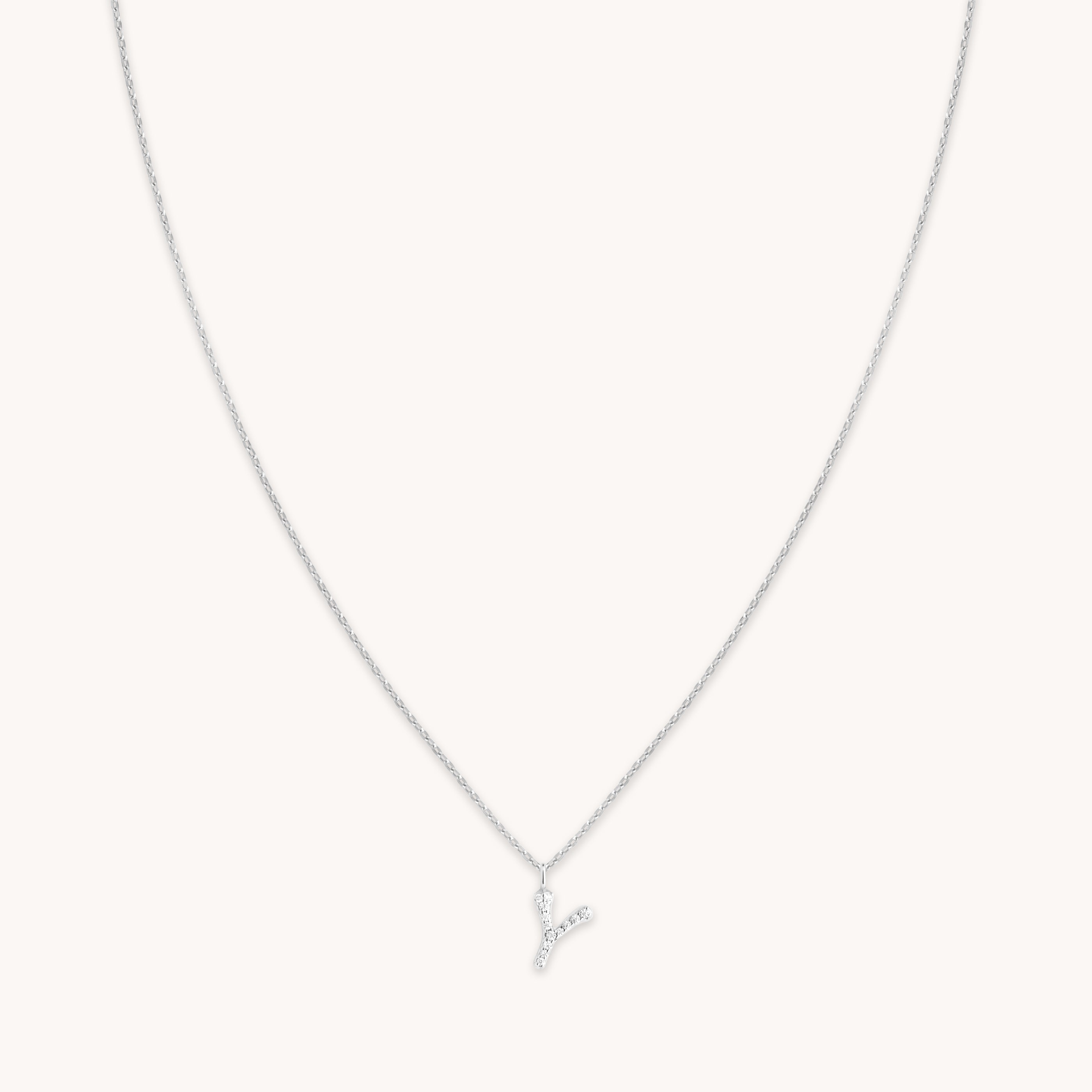 Astrid &amp; Miyu Initial Pave Pendant Necklace Y In Silver In White