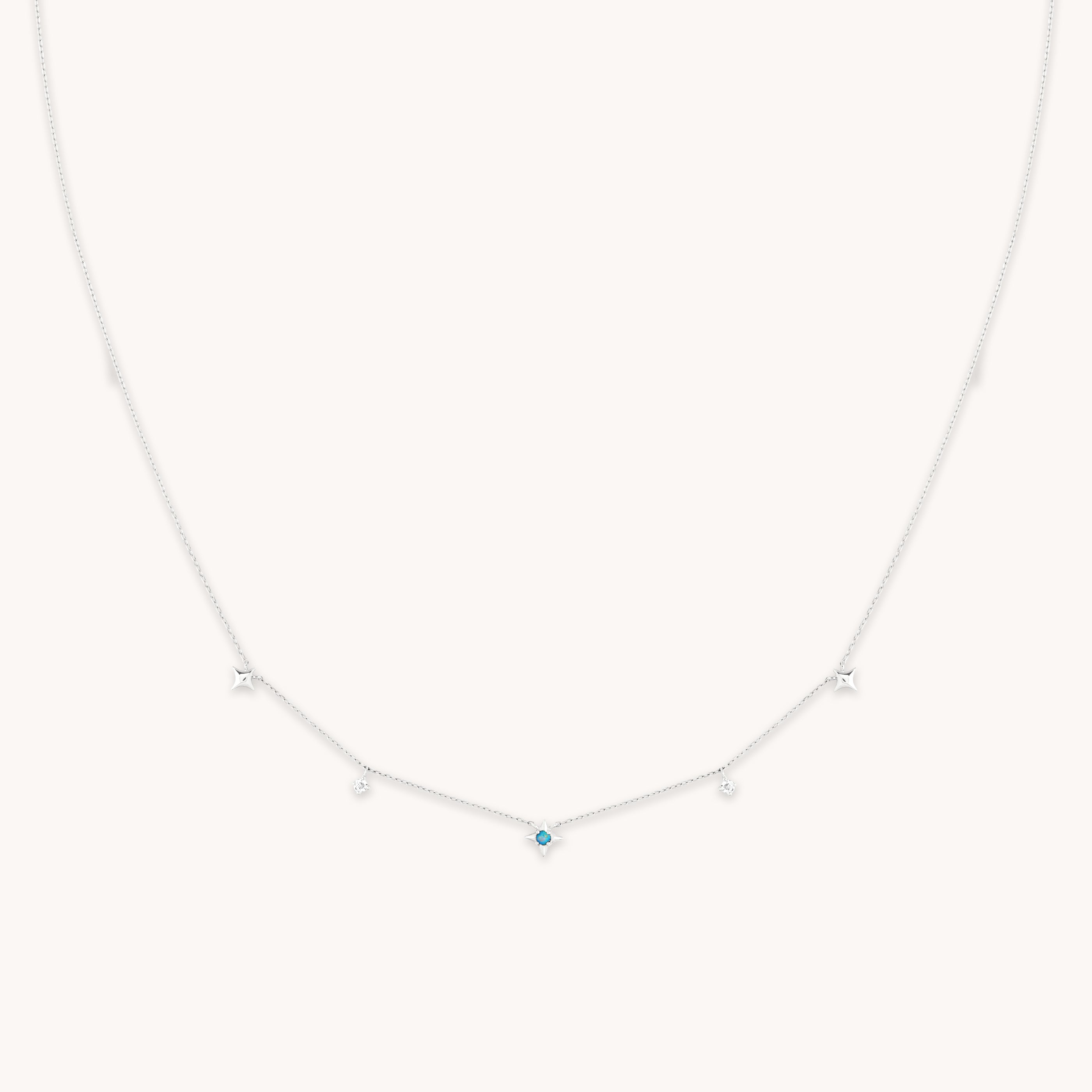 Astrid &amp; Miyu Opal Star Charm Necklace In 14ct Solid White Gold In Metallic