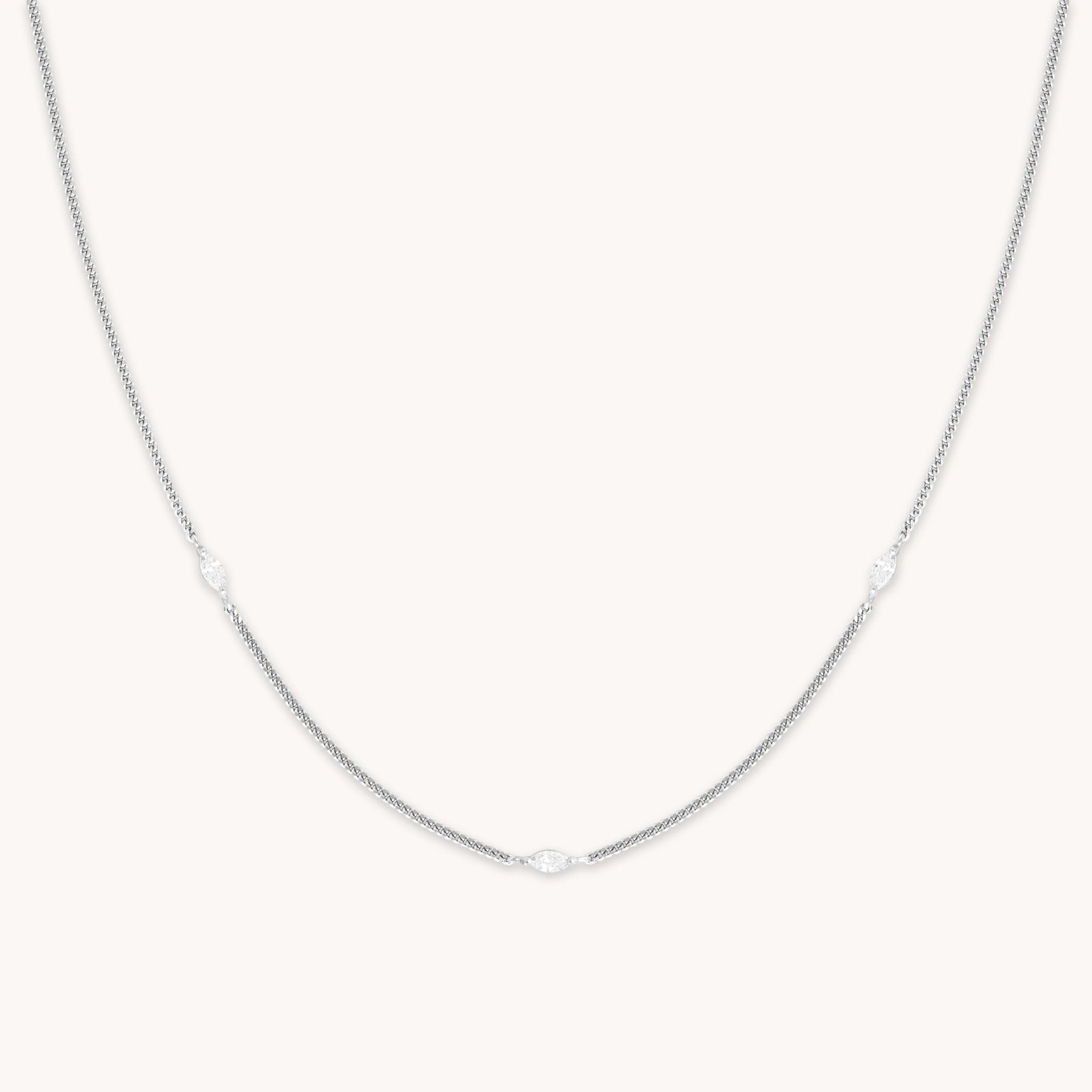 Astrid &amp; Miyu Navette Charm Necklace In Silver In Metallic