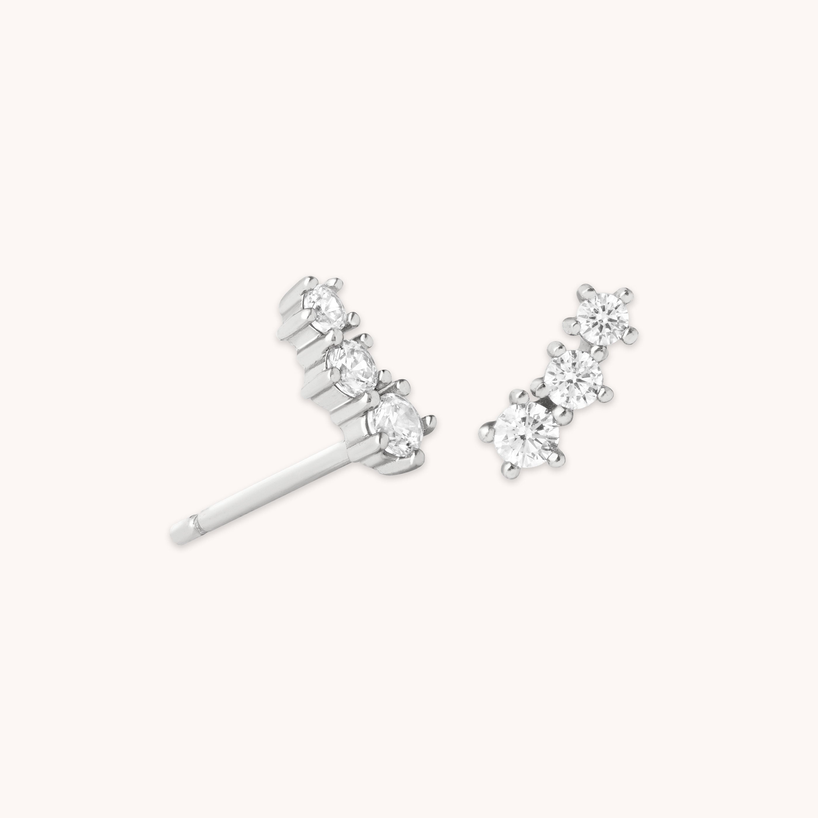 Astrid &amp; Miyu Glimmer Crystal Climber Stud Earrings In Silver  | Elegant Stud Cubic Zirconia Silver Earrings For W In White
